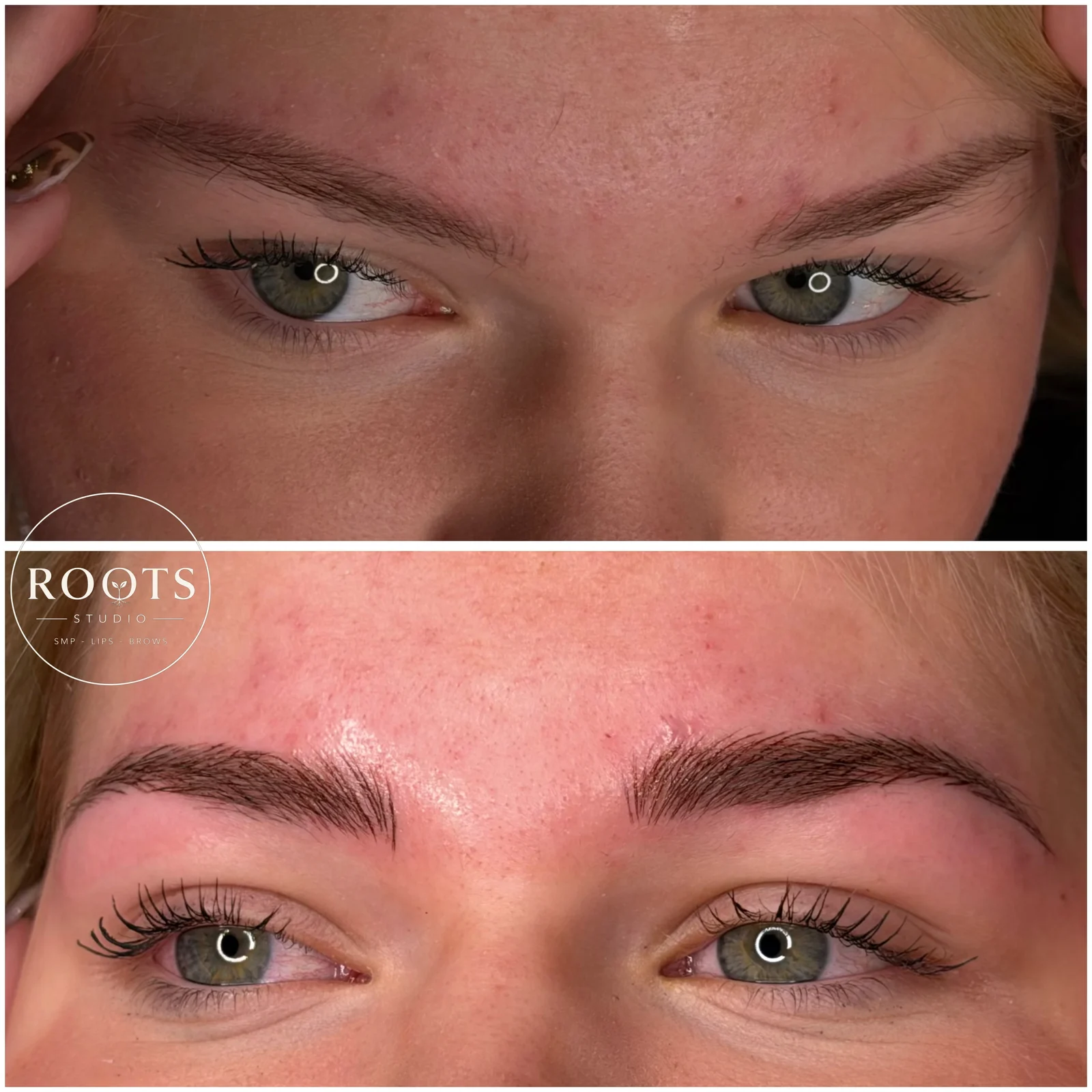 Vorher-Nachher-Vergleich Microblading, vollständige Aufnahmen