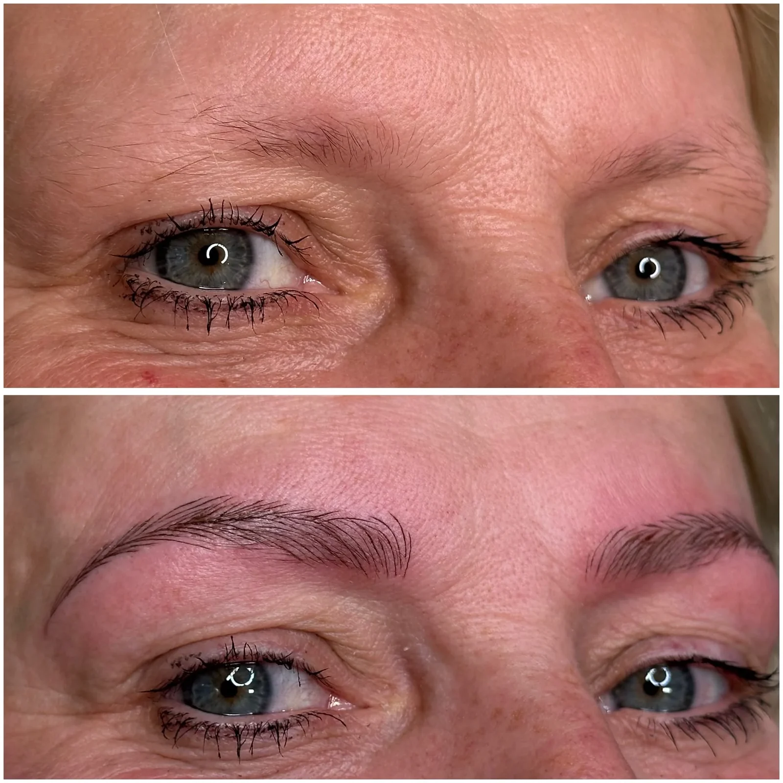 Vorher-Nachher-Vergleich Powder Brows, vollständige Aufnahmen